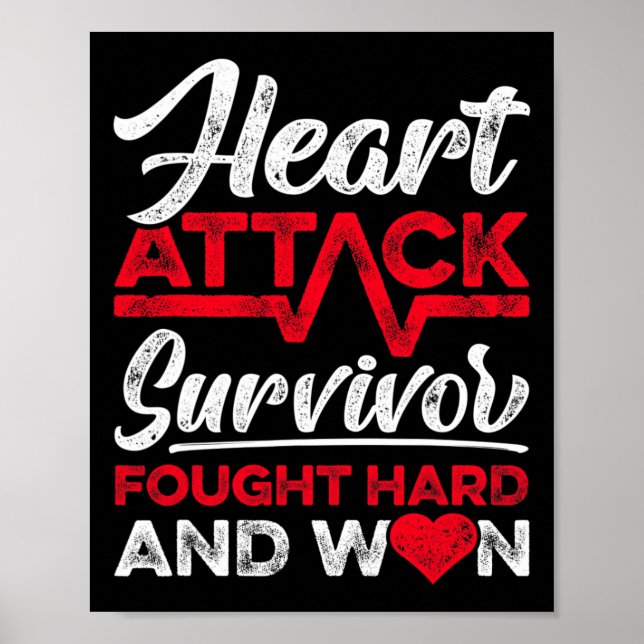 Poster Heart Attack Survivor Faught Hard And Won Red Ribb (Frente)