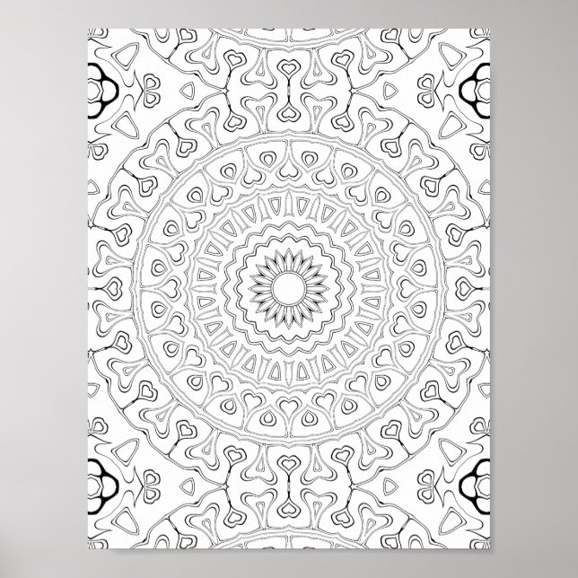 Poster Heart Bloom Pattern Coloring Page Design (Frente)