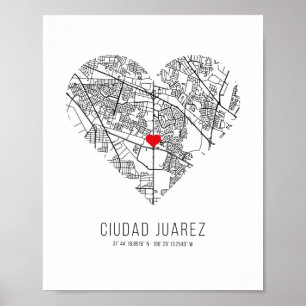 Poster Heart Ciudad Juarez City Map (México)