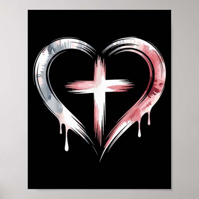 Poster Heart Cross Christian Faith Love  (Frente)