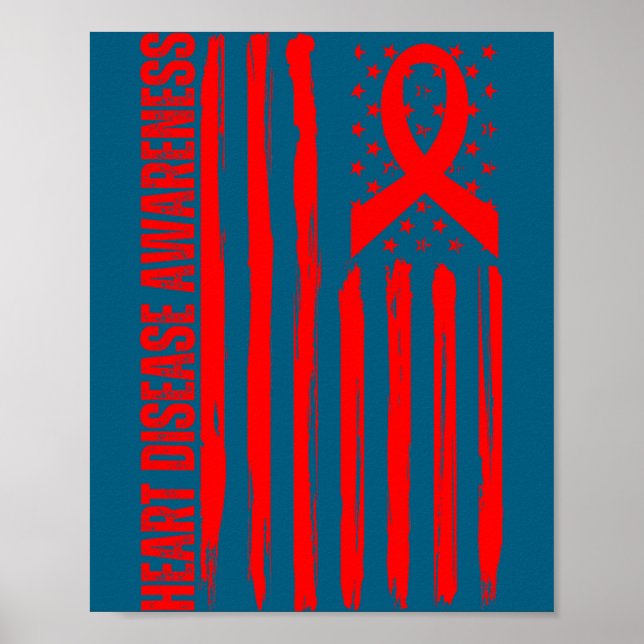 Poster Heart Disease Awareness American Flag Chd Congenit (Frente)