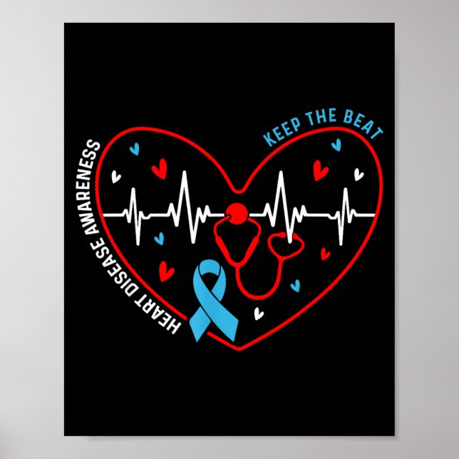 Poster Heart Disease Awareness Heartbeat Survivor Warrior (Frente)
