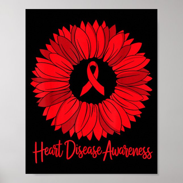 Poster Heart Disease Awareness Sunflower Go Red Women Hea (Frente)