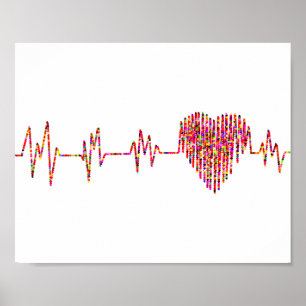 Poster Heart & EKG; Colorido