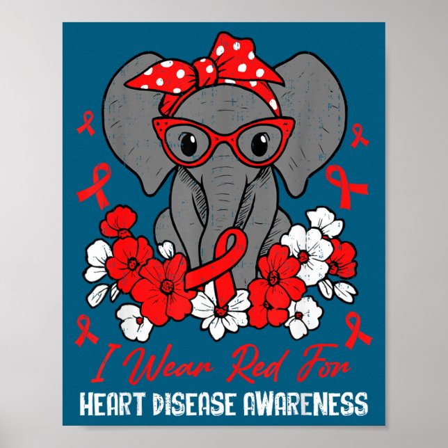 Poster Heart Health Elephant Red Ribbon Heart Disease Awa (Frente)