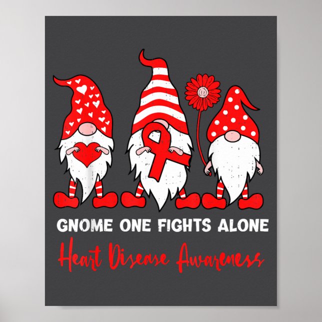 Poster Heart Health Gnome Heart Disease Awareness Chd Red (Frente)
