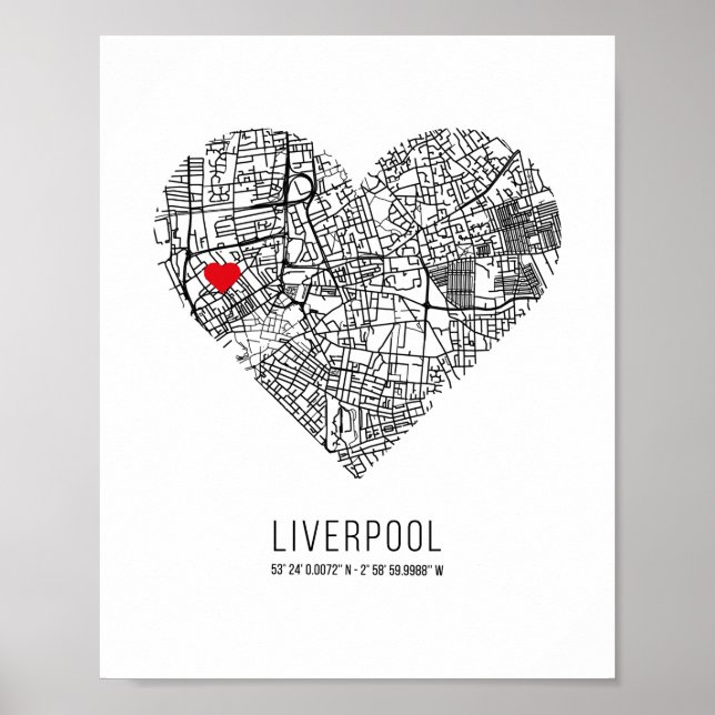 Poster Heart Liverpool City Map (Reino Unido) (Frente)