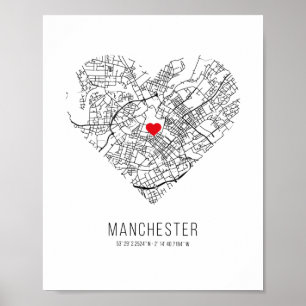 Poster Heart Manchester City Map (Reino Unido)