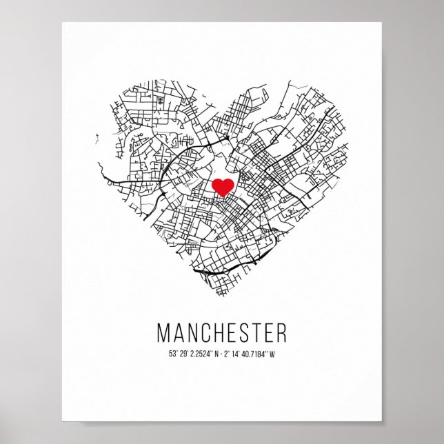Poster Heart Manchester City Map (Reino Unido) (Frente)
