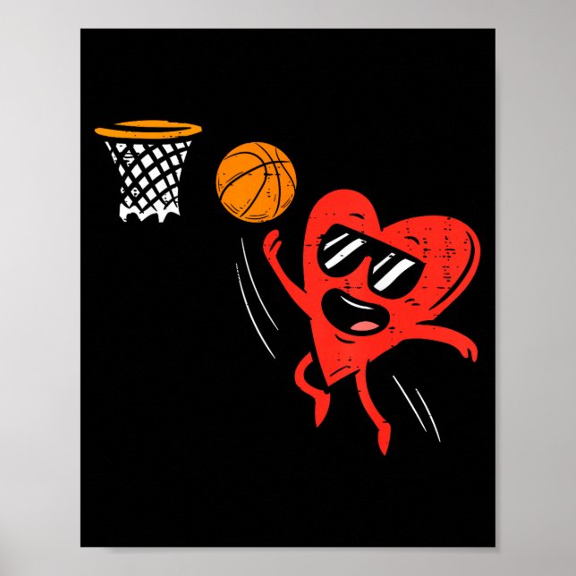 Poster Heart Playing Basketball Cute Valentines Day Srts  (Frente)