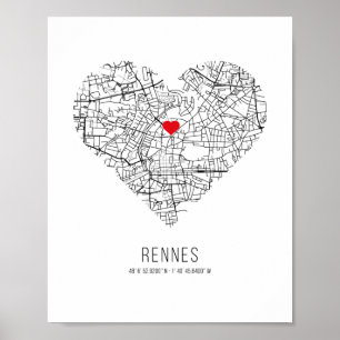 Poster Heart Rennes City Map, França