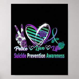 Poster Heart Ribbon Rosa Peace Love Mental Health Suicídi