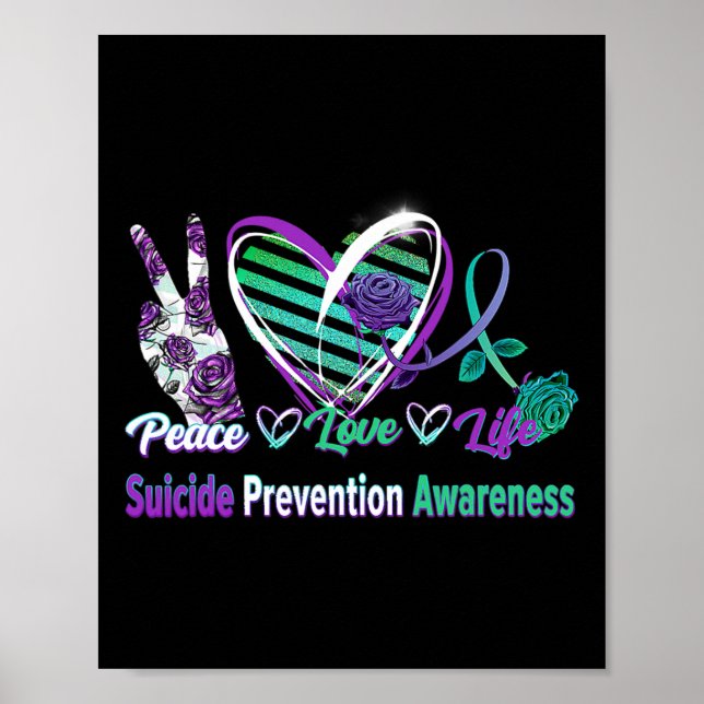 Poster Heart Ribbon Rosa Peace Love Mental Health Suicídi (Frente)