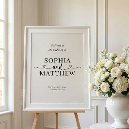 Pôster Heart Script Minimalist Wedding Welcome Sign