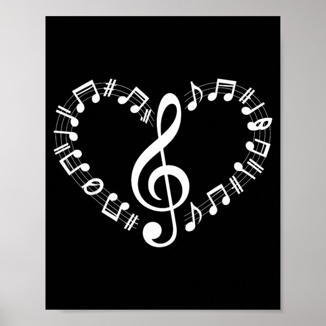 Poster Heart Shape Musical Notes Music Lovers Happy Valen (Frente)
