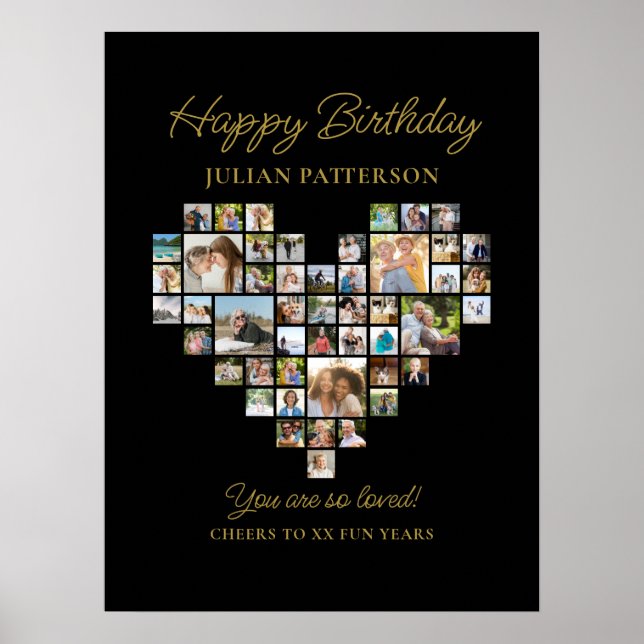 Poster Heart Shaped Photo Collage Birthday Party Welcome (Frente)