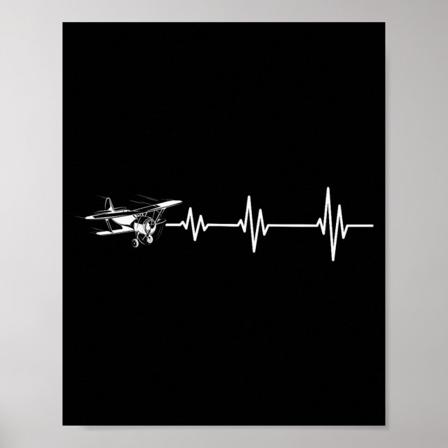 Poster Heartbeat Flying Plane Pulse Line Retro Prop Aircr (Frente)