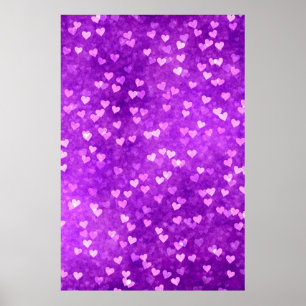 Poster Hearts bokeh lights shapes purple