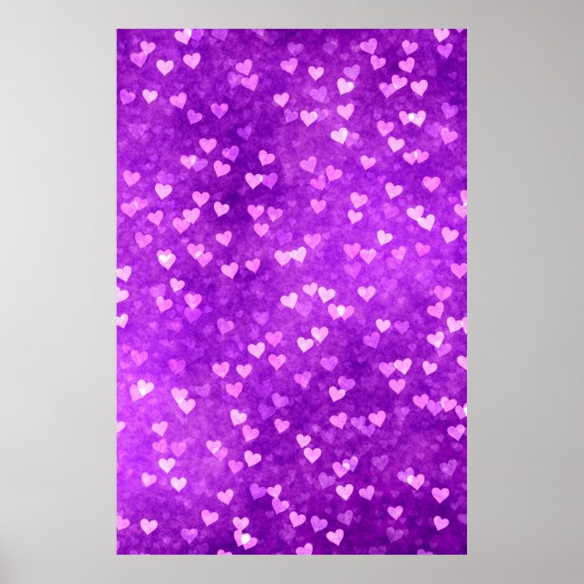 Poster Hearts bokeh lights shapes purple (Frente)