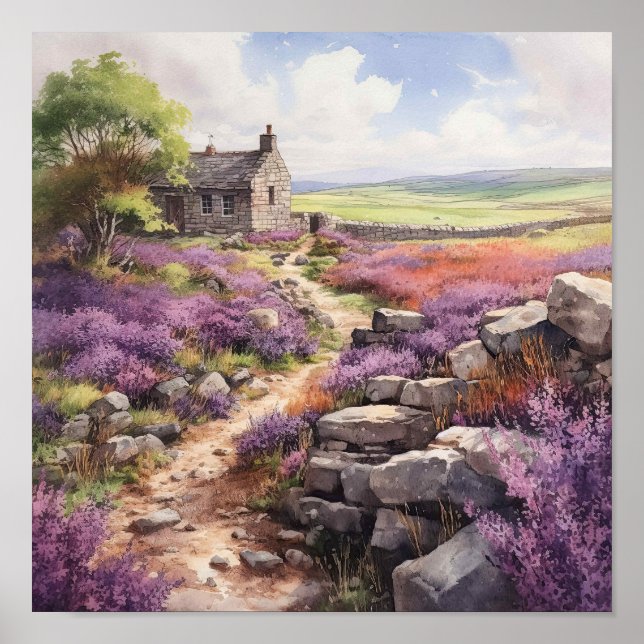 Poster Heather Moorland E Stone House Landscape (Frente)