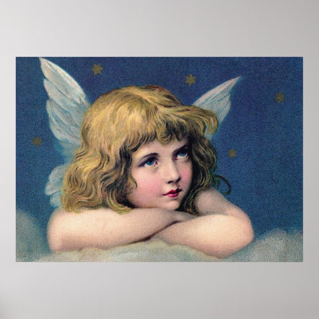 Poster Heavenly angel daydreaming on a cloud in the sky (Frente)