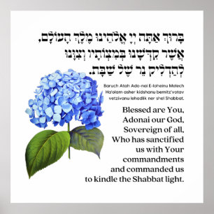 Poster Hebraico Bênção para Velas Shabbat Hydrangea