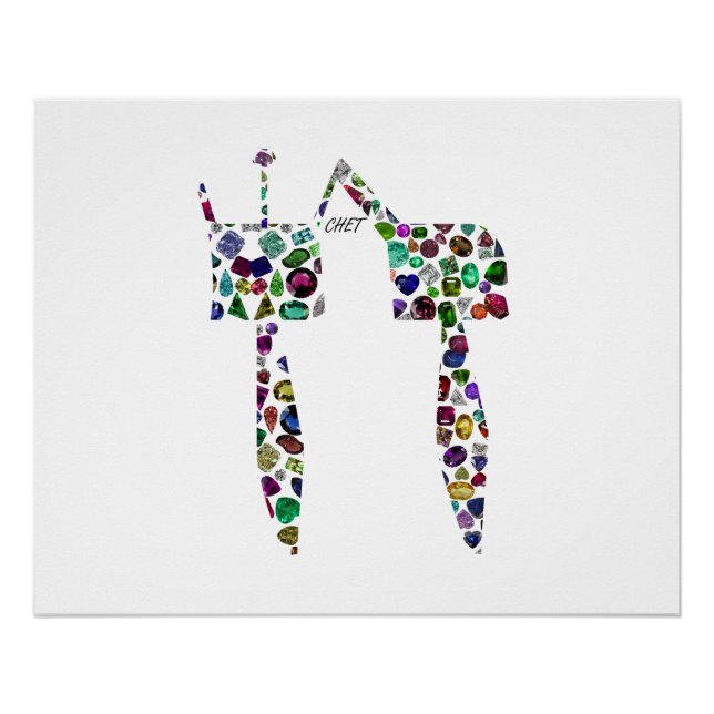 Pôster Hebraico - Letra 'CHET' feita com Ouros e Gemas (Frente)