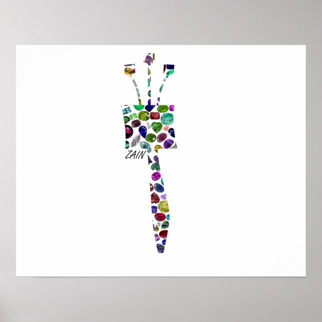 Poster Hebraico - Letra ZAIN feita com Gemstones (Frente)
