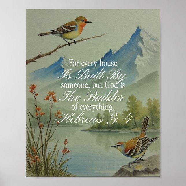 Poster Hebreus 3:4 Deus o Construtor Escritura | Cristão (Frente)