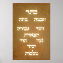 Poster Hebrew Sefirot Tree of Life Ouro - Letras Brilhant