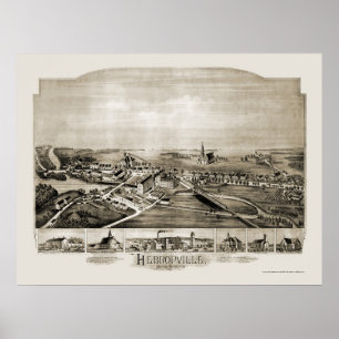 Pôster Hebronville, mapa panorâmico das MÃES - 1891
