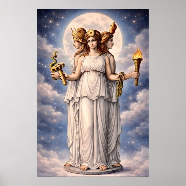 Poster Hécate Deusa Tríplice Arte Celestial da Lua – mito (Frente)