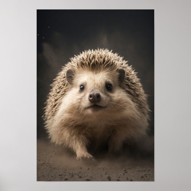 Poster Hedgehog Animais Selvagens Arte Retrato Dramática  (Frente)