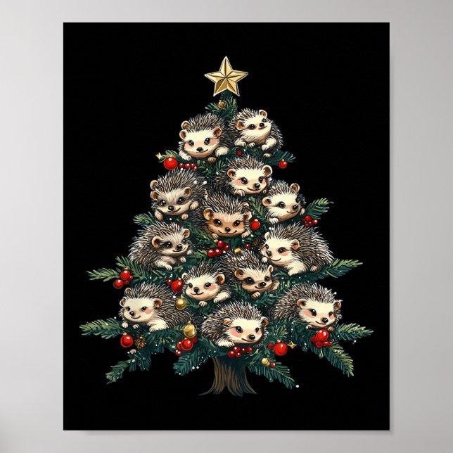 Poster Hedgehog Árvore de Natal Engraçado Hedgehog Xmas (Frente)