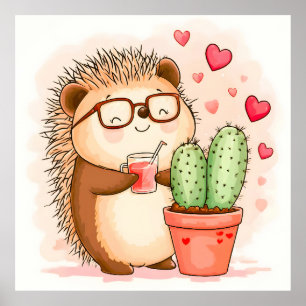 Poster Hedgehog Cactus Cheers Watercolor