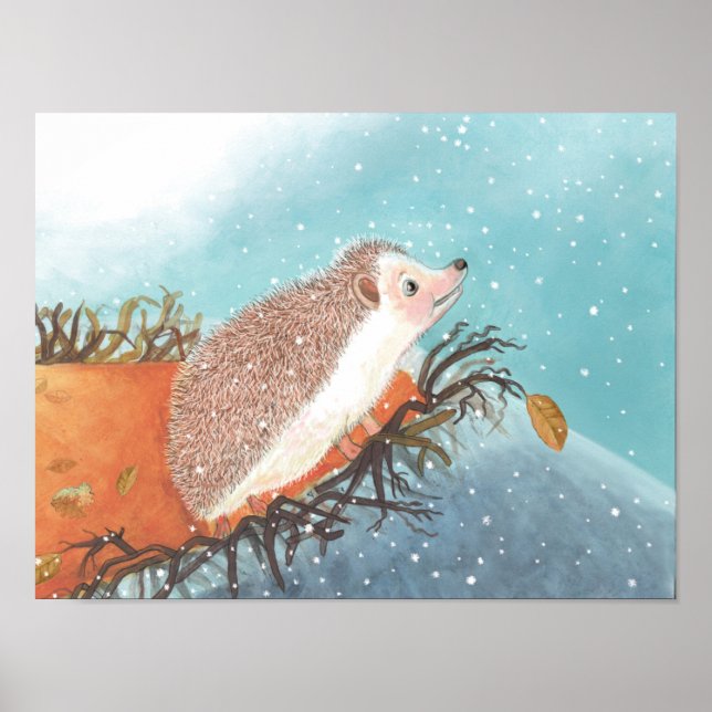 Poster Hedgehog e primeiros flocos de neve (Frente)