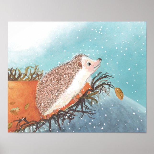 Poster Hedgehog e primeiros flocos de neve (Frente)