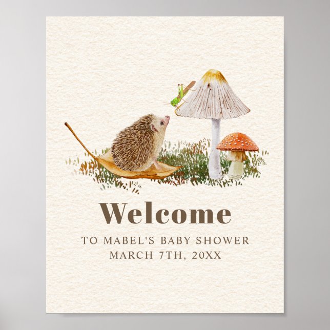 Poster Hedgehog Gafanhoper Mushroom Woodland Chá de frald (Frente)