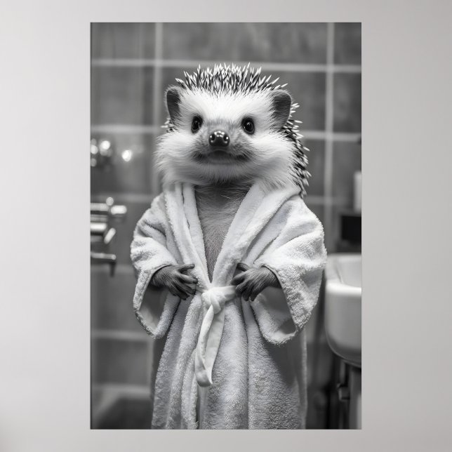 Poster Hedgehog in Bathrobe Art Print, Funny Bathroom (Frente)