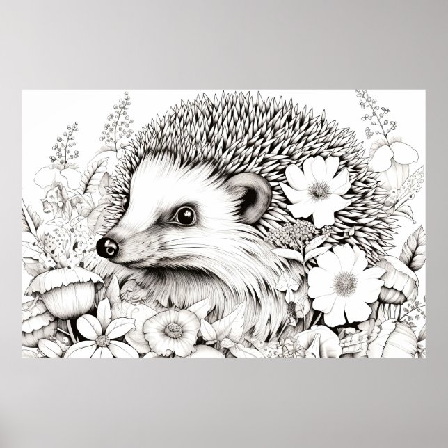 Poster Hedgehog Peaceful Nature Prairie Sketch Drach (Frente)