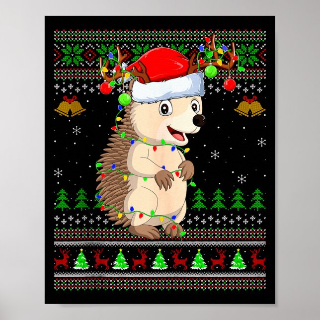 Poster Hedgehog Ugly Christmas Sweaters Holiday Santa Cut (Frente)