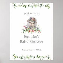 Hedgehog Watercolor Floral Baby Shower Welcome