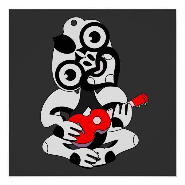 Pôster Hei Tiki jogando ukulele vermelho (Frente)