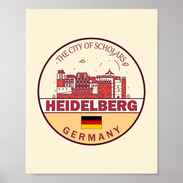 Poster Heidelberg Alemanha City Skyline Emblem (Frente)