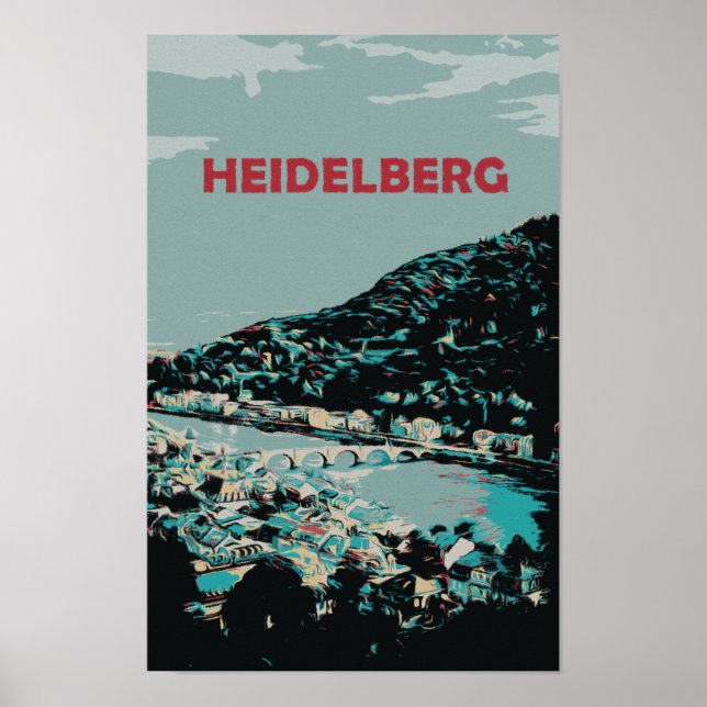 Poster Heidelberg e Neckar River Germany Cidade Romântica (Frente)
