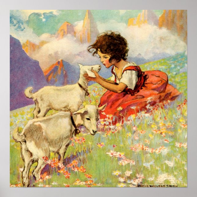 Pôster "Heidi and Her Goats", por Jessie Willcox Smith (Frente)