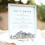 Poster HEIDI Boho Mountain Flower Vamos Drink Menu Bar<br><div class="desc">Este sinal de menu de bar apresenta montanhas de aquarela e flores silvestres combinadas com um layout limpo e moderno. Perfeito para qualquer ocasião rústica. Toda a redação é editável!</div>
