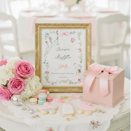 Poster Heirloom Rose & Ribbon Stork Diaper Raffle