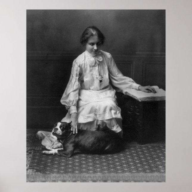 Pôster Helen Keller Reading Braille, 1904 (Frente)