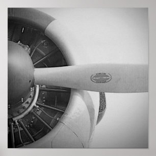Poster Hélice de Avião Antigo Preto e Branco